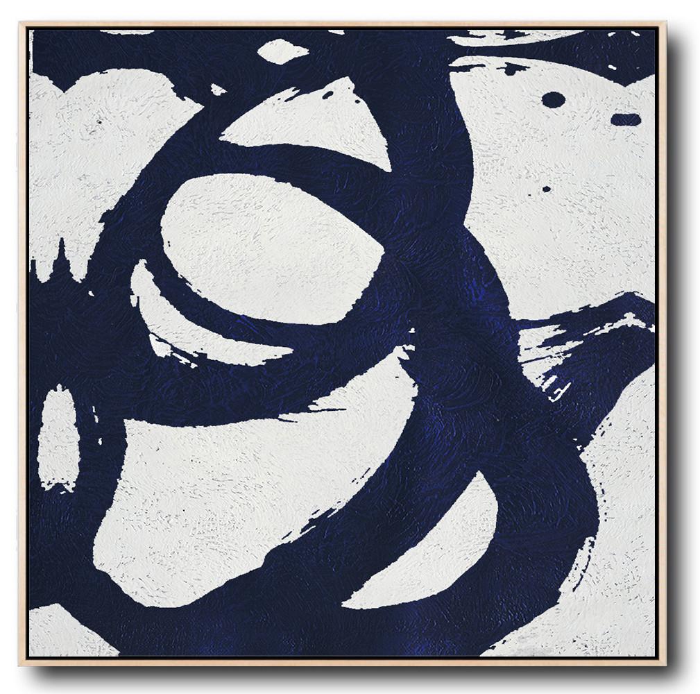 Minimalist Navy Blue And White Painting - Paintings And Prints Large